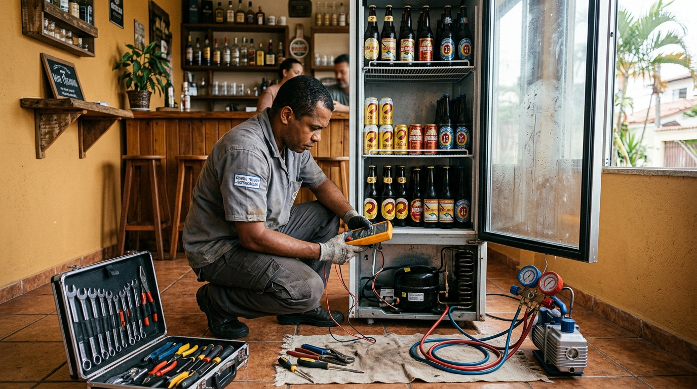 Substituição do termostato de uma cervejeira em Cavalieri, Vila Velha‑ES